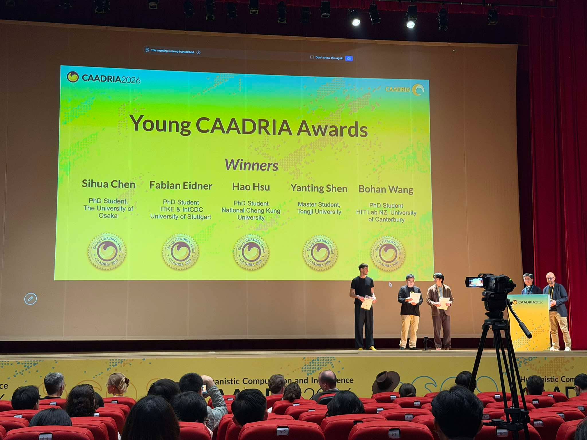Young CAADRIA Award 2026 獲獎證書 — CAADRIA 國際學術研討會